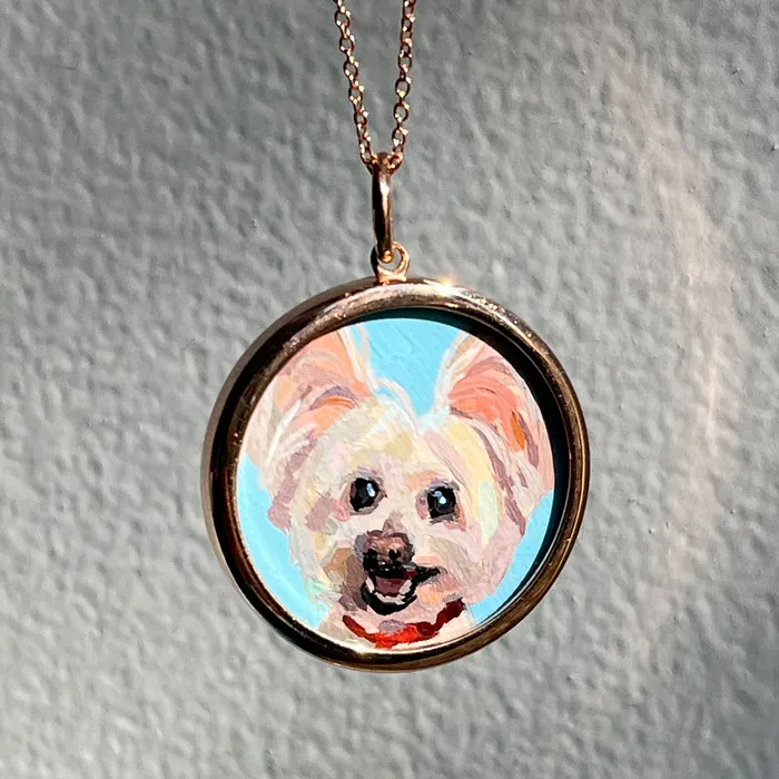 Fox Bond Originals Necklaces The FB Custom HandPainted Pet Portrait Necklace With Rose Cut Sapphires