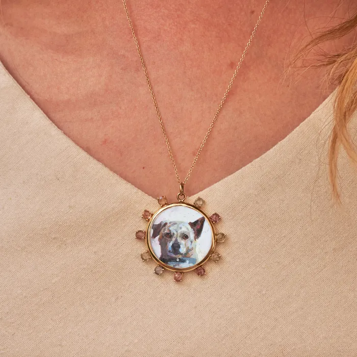 Fox Bond Originals Necklaces The FB Custom HandPainted Pet Portrait Necklace With Rose Cut Sapphires