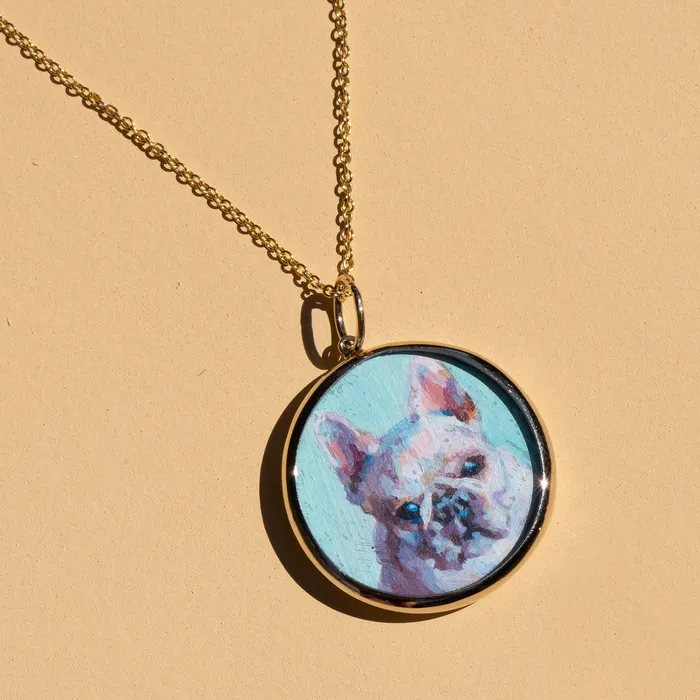Fox Bond Originals Necklaces The FB Custom HandPainted Pet Portrait Necklace With Rose Cut Sapphires