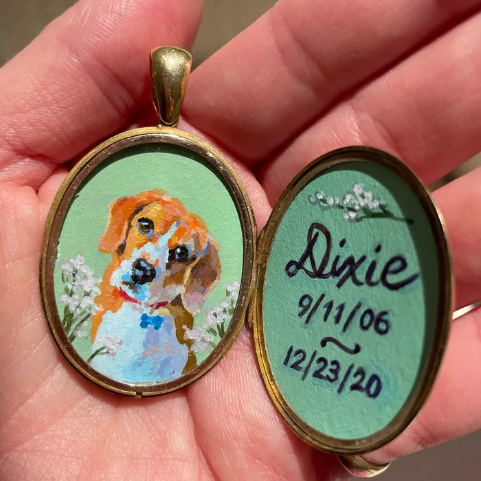 Fox Bond Originals Necklaces The FB Custom HandPainted Pet Portrait Necklace With Rose Cut Sapphires