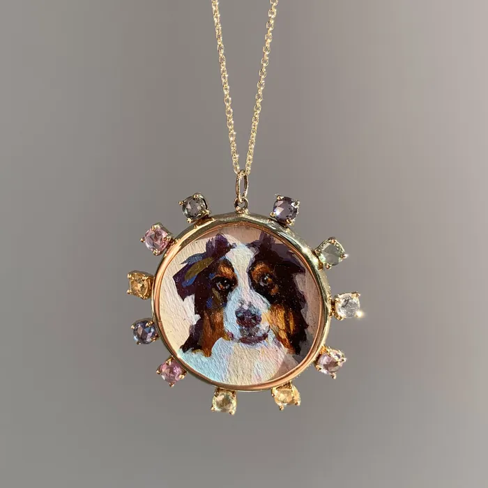 Fox Bond Originals Necklaces The FB Custom HandPainted Pet Portrait Necklace With Rose Cut Sapphires