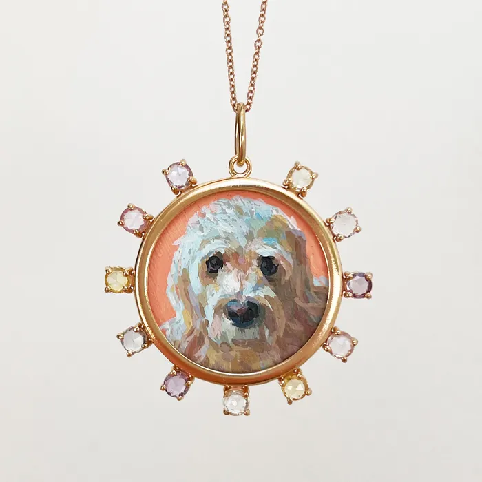 Fox Bond Originals Necklaces The FB Custom HandPainted Pet Portrait Necklace With Rose Cut Sapphires