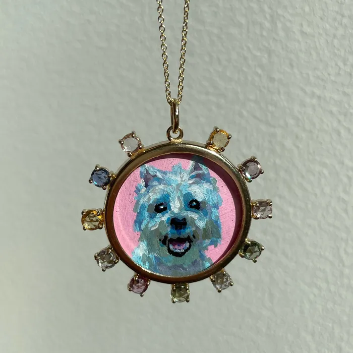 Fox Bond Originals Necklaces The FB Custom HandPainted Pet Portrait Necklace With Rose Cut Sapphires