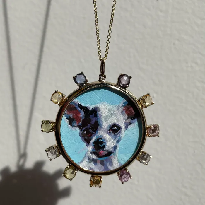 Fox Bond Originals Necklaces The FB Custom HandPainted Pet Portrait Necklace With Rose Cut Sapphires