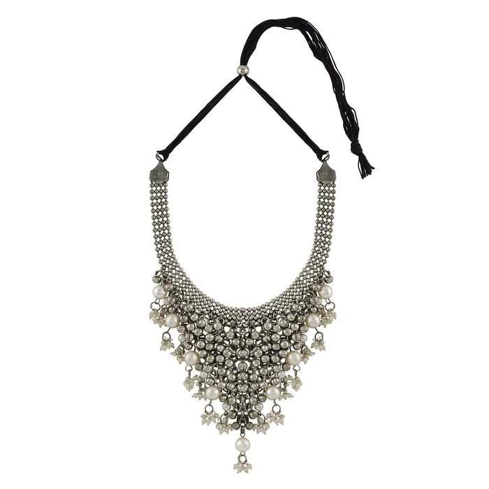 Necklaces Teejh Ruksaar Silver Oxidised Pearl Necklace Set