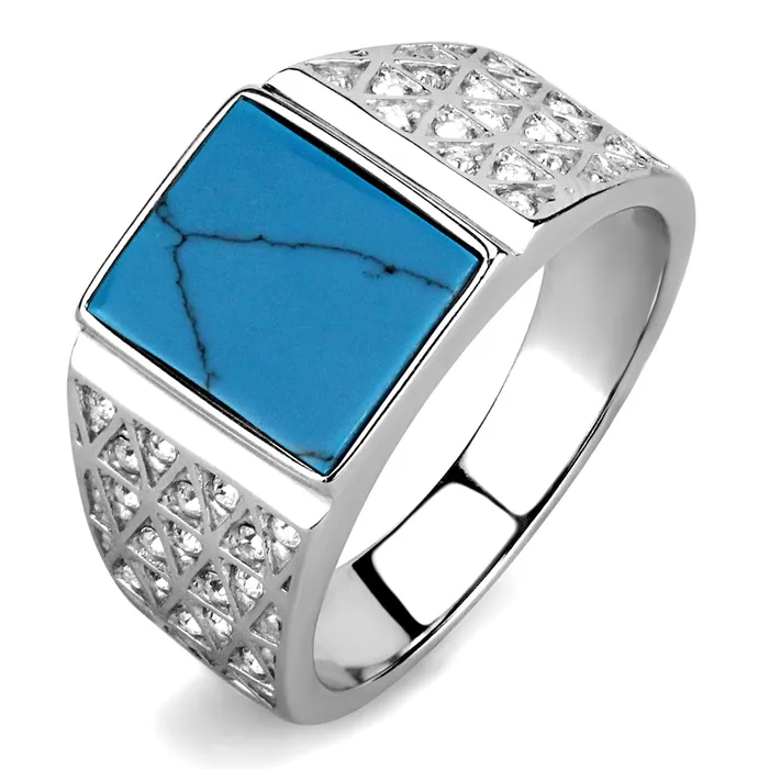 Rings CJE3004 Wholesale Mens Stainless Steel Square Synthetic Turquoise Ring Green Rings CJE3004 Wholesale Mens Stainless Steel Square Synthetic Turquoise Ring Green