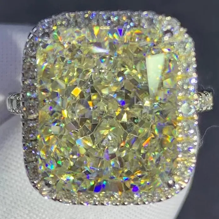 Rings Leyloon Jewelry 8 Carat Radiant Cut Moissanite Ring VVS KM Colorless Halo French Pave Rings Leyloon Jewelry 8 Carat Radiant Cut Moissanite Ring VVS KM Colorless Halo French Pave