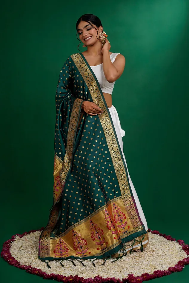 Teejh Earrings Teejh Chandra Green Banarasi Dupatta