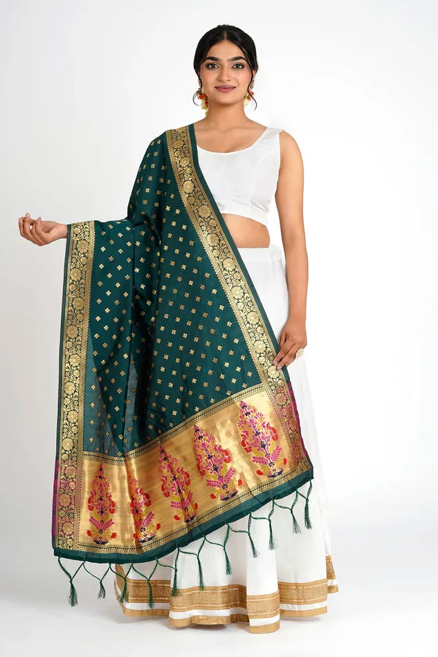 Teejh Earrings Teejh Chandra Green Banarasi Dupatta