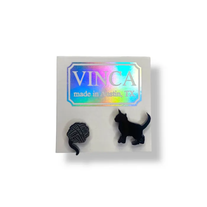 VincaUSA Earrings Kitten Yarn Earrings Set of Two in Black