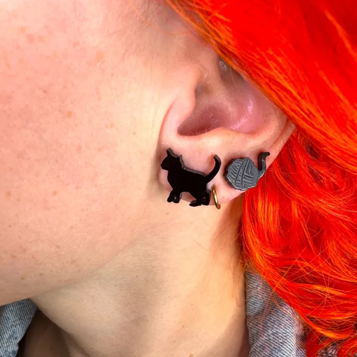 VincaUSA Earrings Kitten Yarn Earrings Set of Two in Black