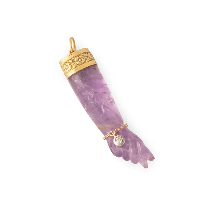 Vintage Bracelets Amethyst and 14K Gold Figa Charm with Diamond Bracelet