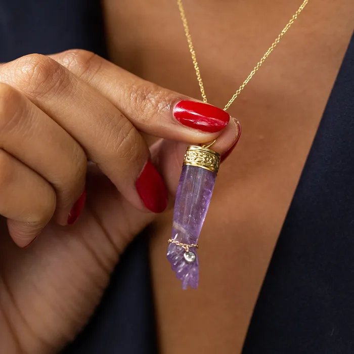 Vintage Bracelets Amethyst and 14K Gold Figa Charm with Diamond Bracelet