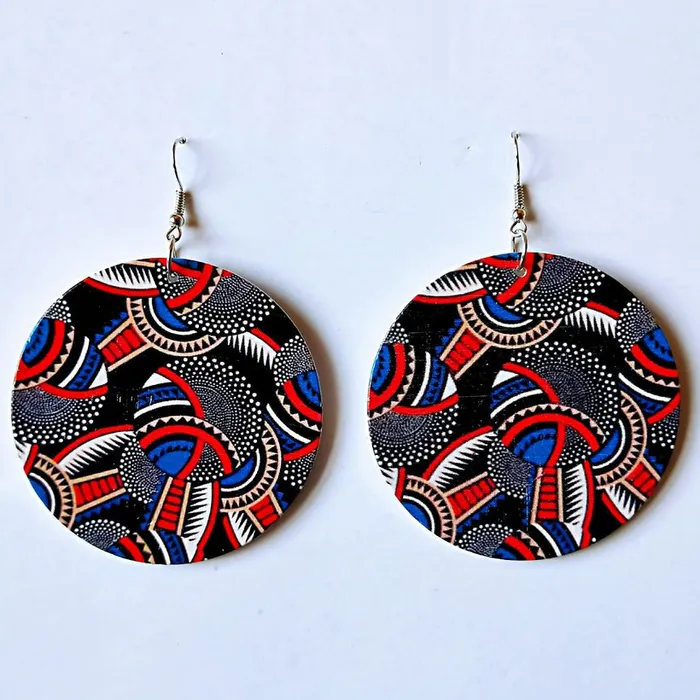 01 E1543 Red Black Blue Wooden Retro Earrings Earrings