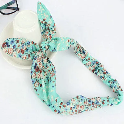 02 Rings H136 Mint Green Floral Print Cloth Hair Band