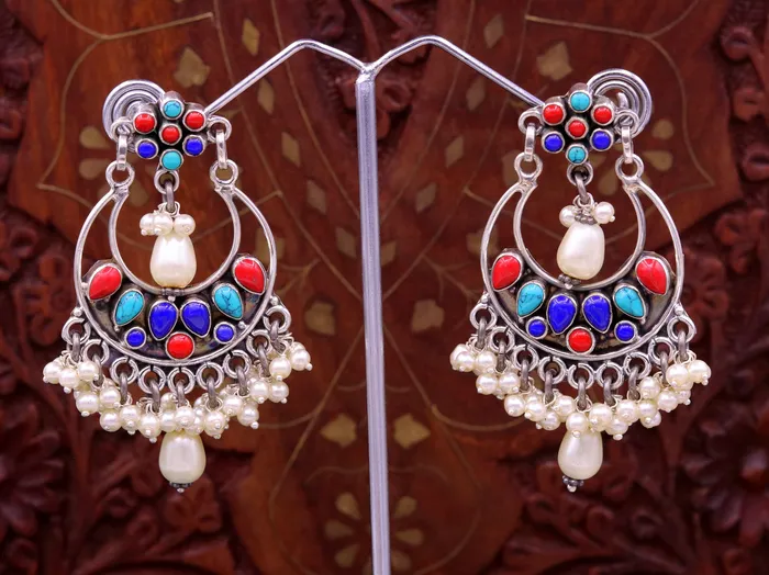 925 sterling silver handmade coral turquoise stone stud earring drop dangling best design charm earrings hanging tiny pearl jewelry s712 TRIBAL ORNAMENTS Earrings