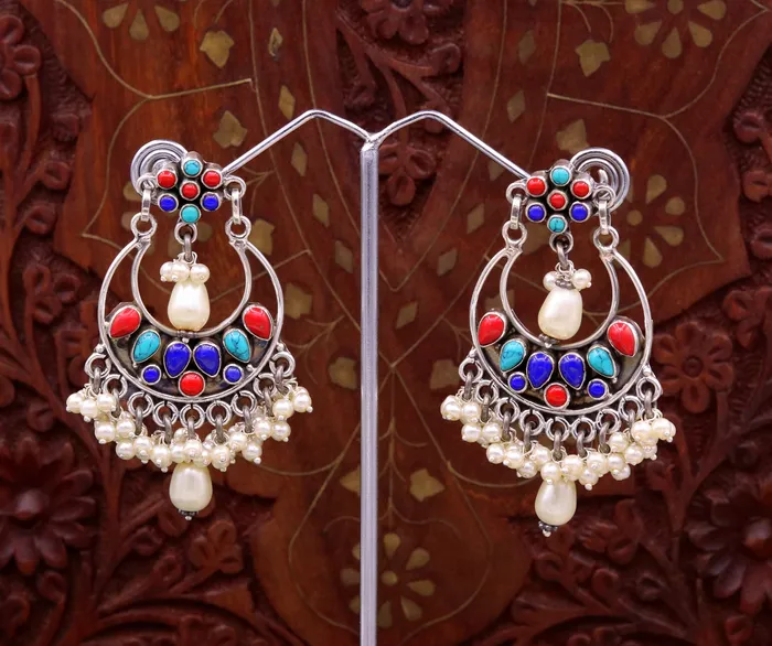 925 sterling silver handmade coral turquoise stone stud earring drop dangling best design charm earrings hanging tiny pearl jewelry s712 TRIBAL ORNAMENTS Earrings
