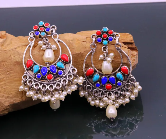 925 sterling silver handmade coral turquoise stone stud earring drop dangling best design charm earrings hanging tiny pearl jewelry s712 TRIBAL ORNAMENTS Earrings