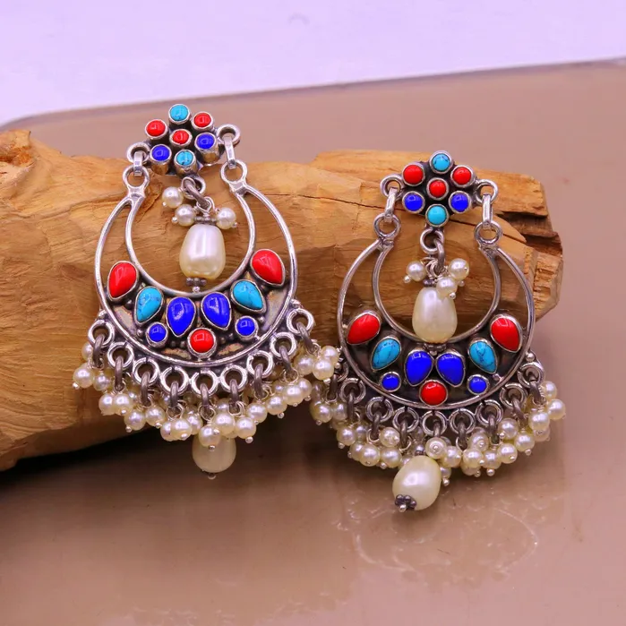 925 sterling silver handmade coral turquoise stone stud earring drop dangling best design charm earrings hanging tiny pearl jewelry s712 TRIBAL ORNAMENTS Earrings
