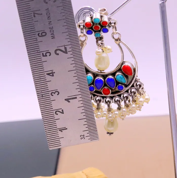 925 sterling silver handmade coral turquoise stone stud earring drop dangling best design charm earrings hanging tiny pearl jewelry s712 TRIBAL ORNAMENTS Earrings