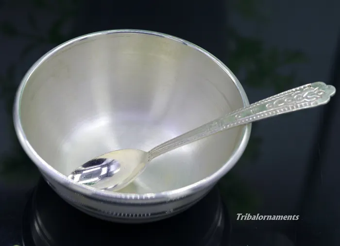 999 pure sterling silver handmade silver bowl and spoon set silver has antibacterial properties keep stay healthy silver vessels sv21 TRIBAL ORNAMENTS Rings 999 pure sterling silver handmade silver bowl and spoon set silver has antibacterial properties keep stay healthy silver vessels sv21 TRIBAL ORNAMENTS Rings