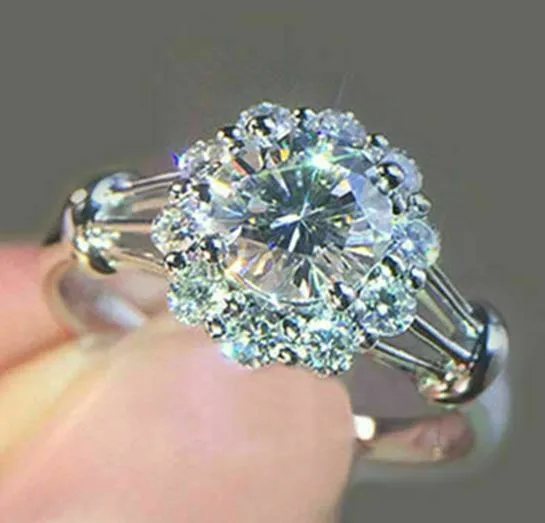 alice Rings R83 Silver Crystal Rhinestone Flower Design Ring