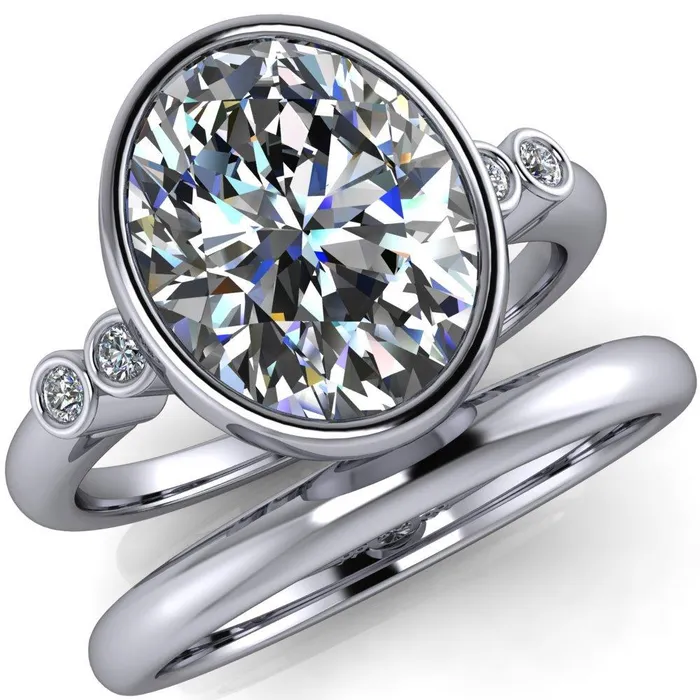 Amelie Oval Center Stone Full Bezel Engagement Ring Fire Brilliance Rings
