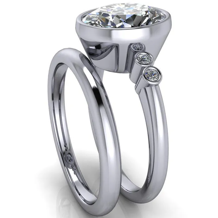 Amelie Oval Center Stone Full Bezel Engagement Ring Fire Brilliance Rings