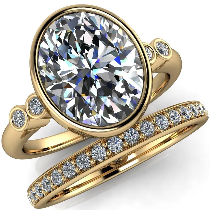 Amelie Oval Center Stone Full Bezel Engagement Ring Fire Brilliance Rings
