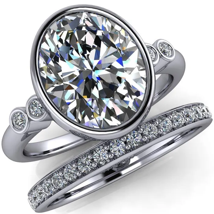 Amelie Oval Center Stone Full Bezel Engagement Ring Fire Brilliance Rings