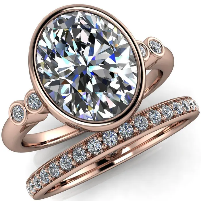 Amelie Oval Center Stone Full Bezel Engagement Ring Fire Brilliance Rings
