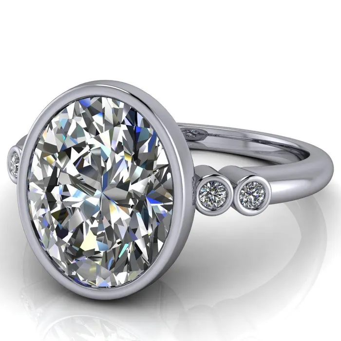 Amelie Oval Center Stone Full Bezel Engagement Ring Fire Brilliance Rings