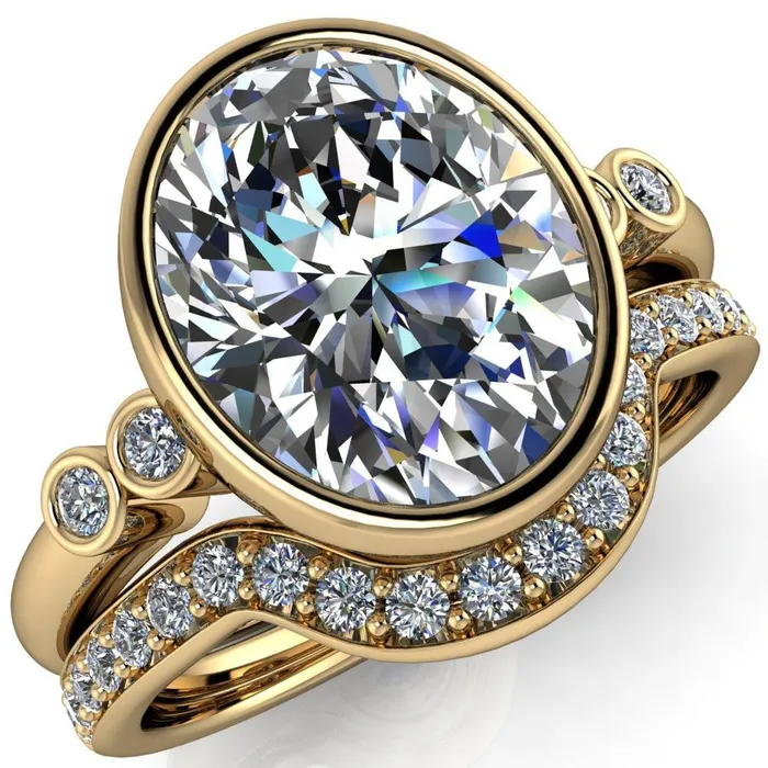 Amelie Oval Center Stone Full Bezel Engagement Ring Fire Brilliance Rings