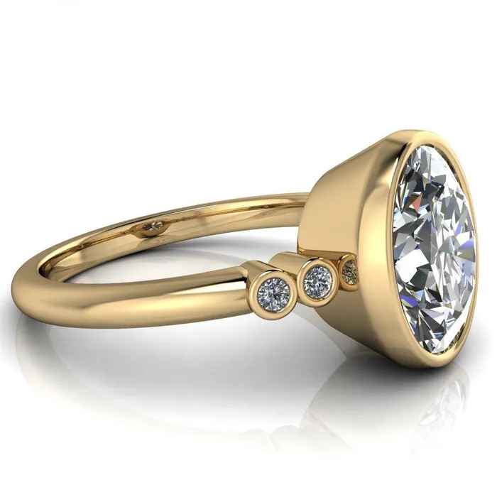 Amelie Oval Center Stone Full Bezel Engagement Ring Fire Brilliance Rings