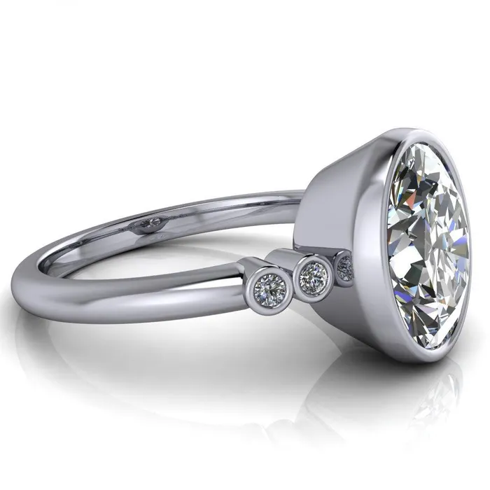 Amelie Oval Center Stone Full Bezel Engagement Ring Fire Brilliance Rings