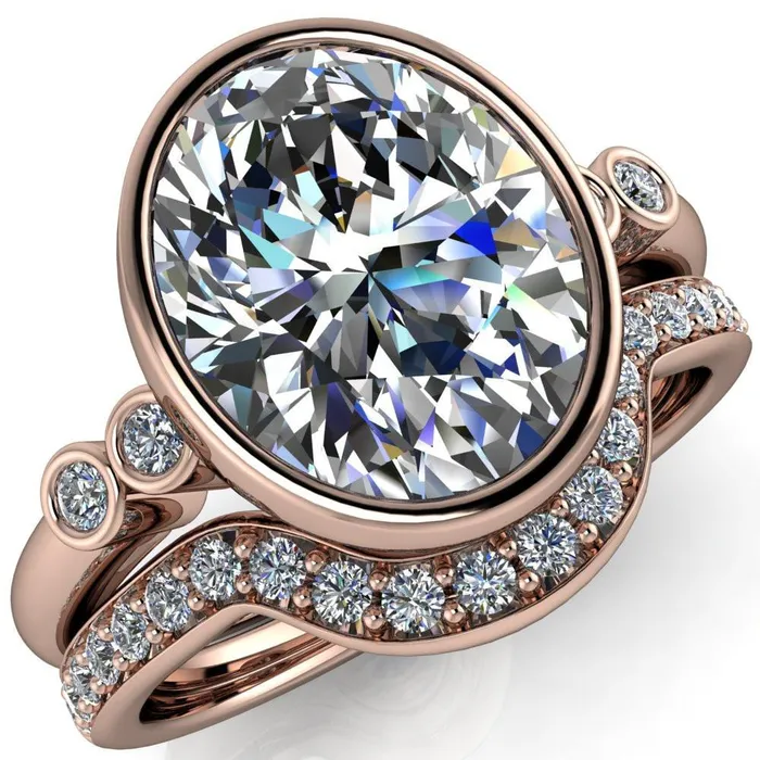 Amelie Oval Center Stone Full Bezel Engagement Ring Fire Brilliance Rings