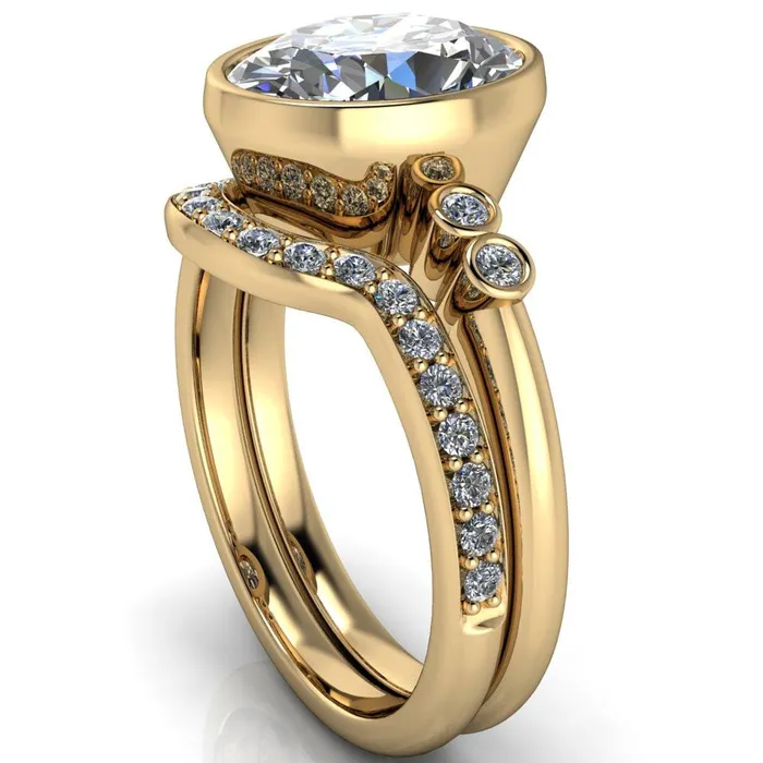 Amelie Oval Center Stone Full Bezel Engagement Ring Fire Brilliance Rings