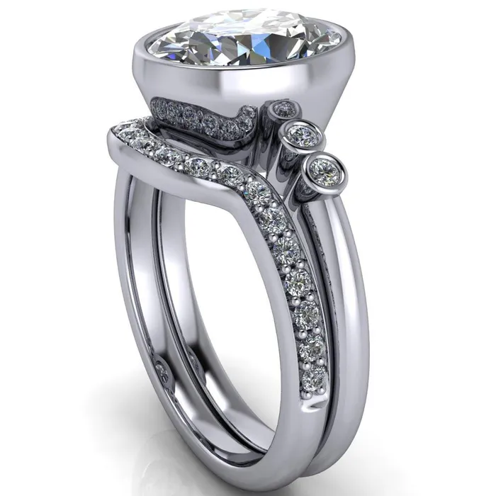 Amelie Oval Center Stone Full Bezel Engagement Ring Fire Brilliance Rings