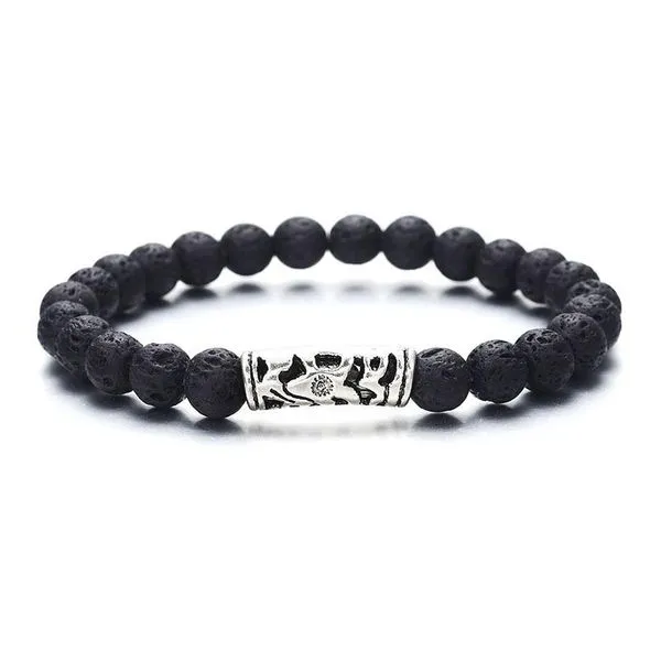 Bracelets 01 B651 Black Lava Stone Bead Silver Accent Bracelet