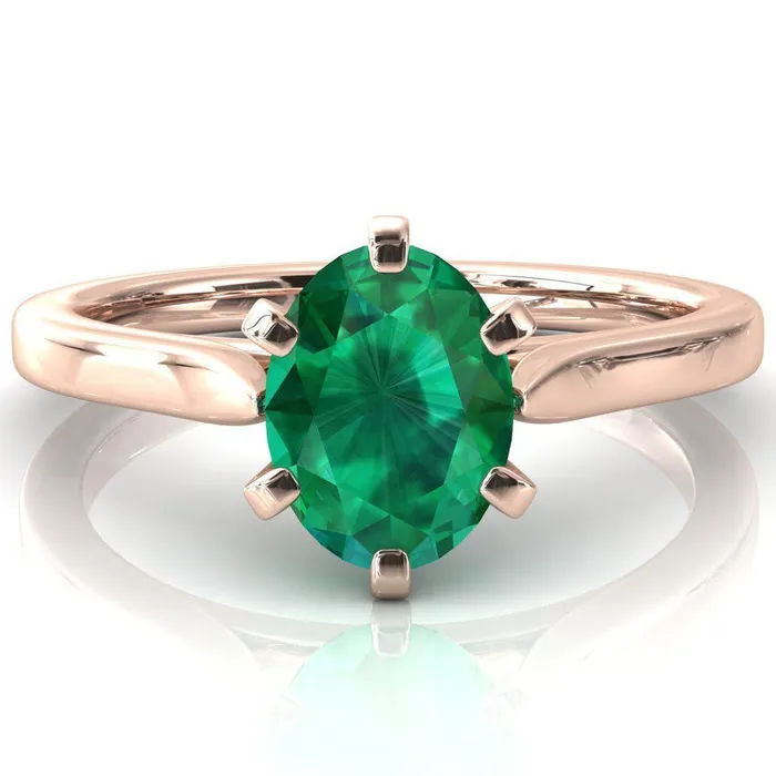 Darci Oval Emerald 6 Prong Cathedral Solitaire Engagement Ring Fire Brilliance Rings