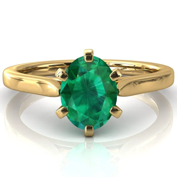 Darci Oval Emerald 6 Prong Cathedral Solitaire Engagement Ring Fire Brilliance Rings