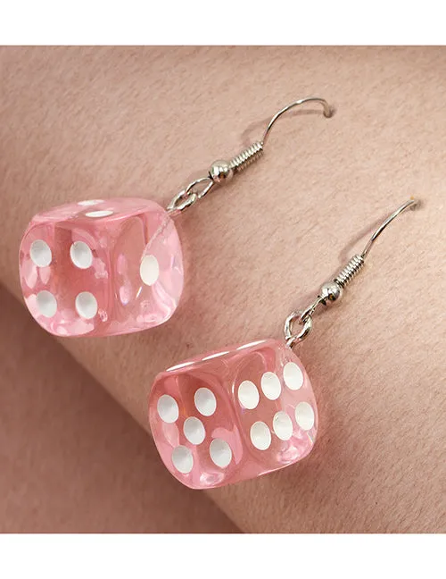 E1365 Light Pink 3D Dice Earrings 02 Earrings