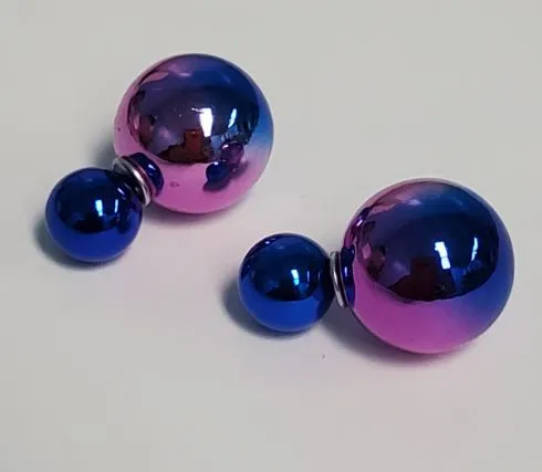 E321 Royal Blue Purple Two Tone Double Ball Earrings susan Earrings