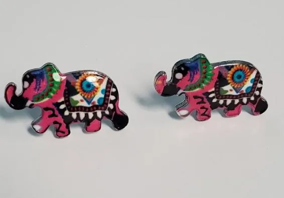 Earrings L210 Hot Pink Colorful Festive Elephant Earrings polly