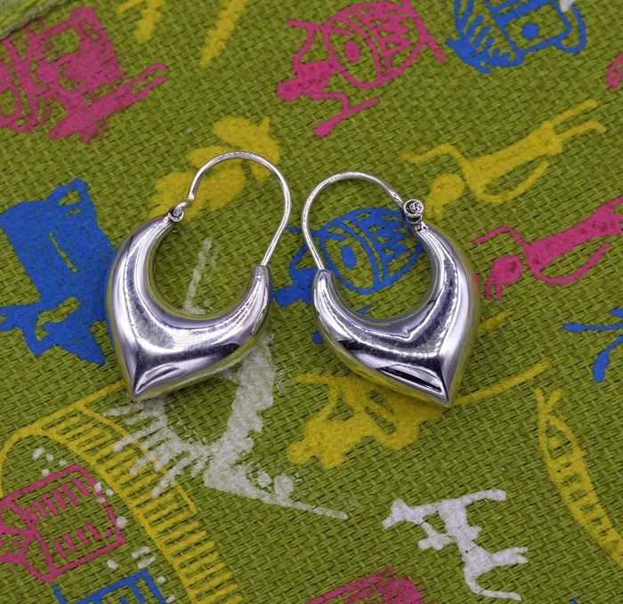 Earrings TRIBAL ORNAMENTS 925 sterling pure silver handmade vintage customized design fabulous unisex hoops earrings kundal ethnic bali tribal jewelry india s861