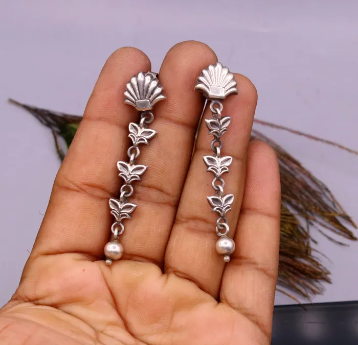 Earrings TRIBAL ORNAMENTS 925 sterling silver handmade fabulous light weight stud earring pretty attractive gifting jewelry oxidized tribal earring drop dangle s821