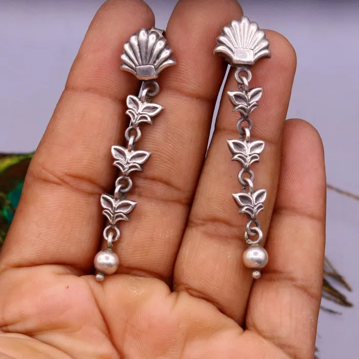 Earrings TRIBAL ORNAMENTS 925 sterling silver handmade fabulous light weight stud earring pretty attractive gifting jewelry oxidized tribal earring drop dangle s821