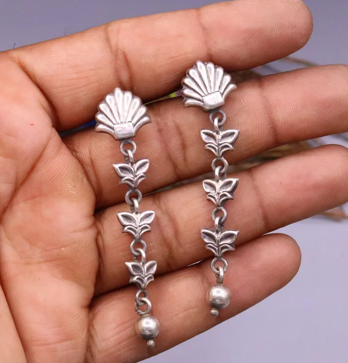 Earrings TRIBAL ORNAMENTS 925 sterling silver handmade fabulous light weight stud earring pretty attractive gifting jewelry oxidized tribal earring drop dangle s821