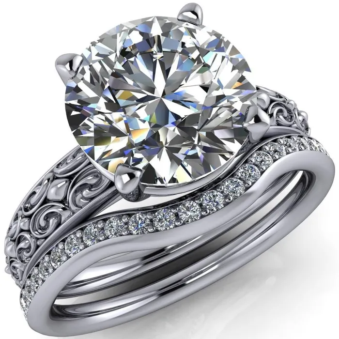 Fire Brilliance Enchanted Round Center Stone 4 Prong Antique Filigree Design Ring Rings Fire Brilliance Enchanted Round Center Stone 4 Prong Antique Filigree Design Ring Rings