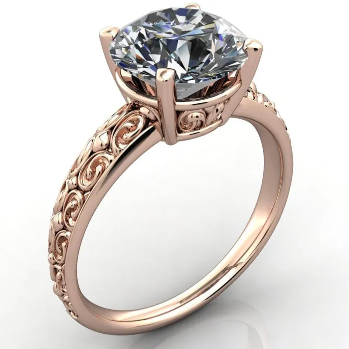 Fire Brilliance Enchanted Round Center Stone 4 Prong Antique Filigree Design Ring Rings